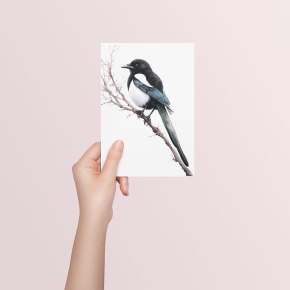 Watercolor Magpie Bird Wall Art Print, Unframed - Elegant Nature-Inspired Decor - Picture 5 of 6